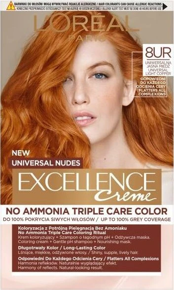 L'Oreal Excellence Creme 8UR varinių plaukų dažų pakuotė