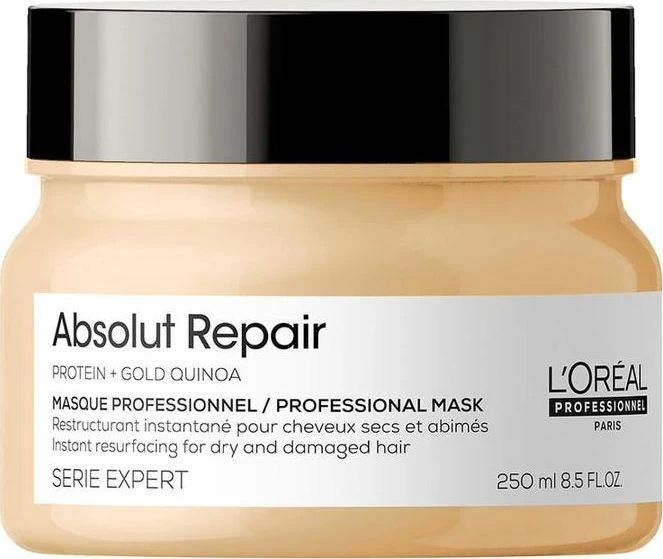 L'Oreal Professionnel Serie Expert Absolut Repair Protein + Gold Quinoa plaukų kaukė, akimirksniu atnaujinanti paviršių, 250 ml