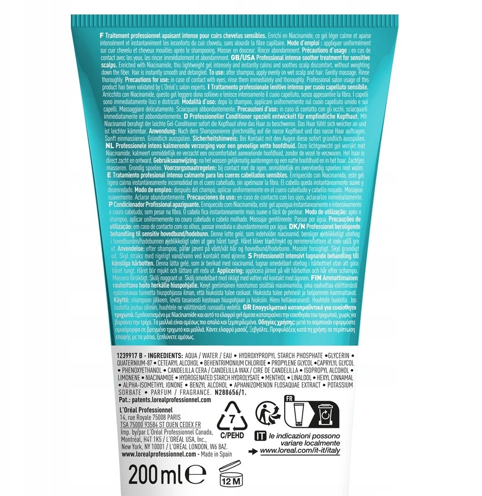 Raminanti priemonė jautriai galvos odai L'oreal Professionnel Scalp Advanced Anti-Discomfort Intense Soothing Treatment 200ml
