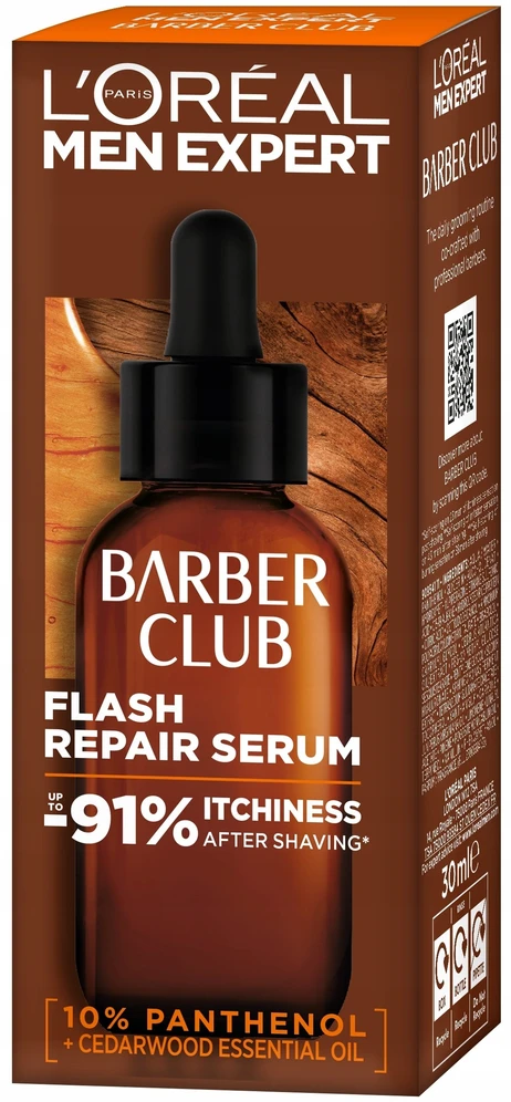 L'Oreal Paris Men Expert Barber Club Flash Repair Serum veido serumas po skutimosi vyrams, 30 ml