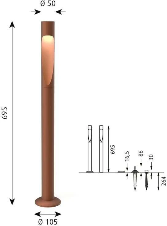Louis Poulsen Flindt Garden Bollard Corten Colour Long Base Wo/Adaptor LED 3000K 6.5W III 215 Lm (5747402568)