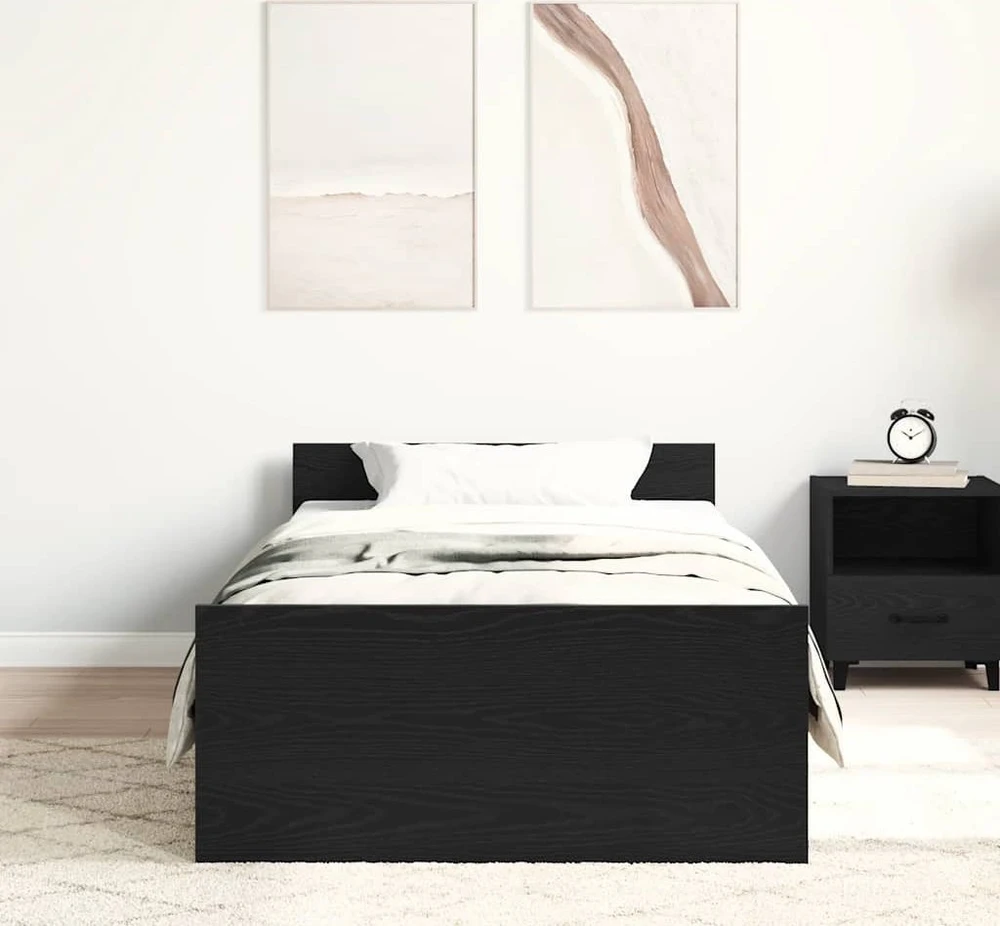 Lovos rėmas be čiužinio, juodo ąžuolo spalvos, 90x190 cm, inžinerinė mediena