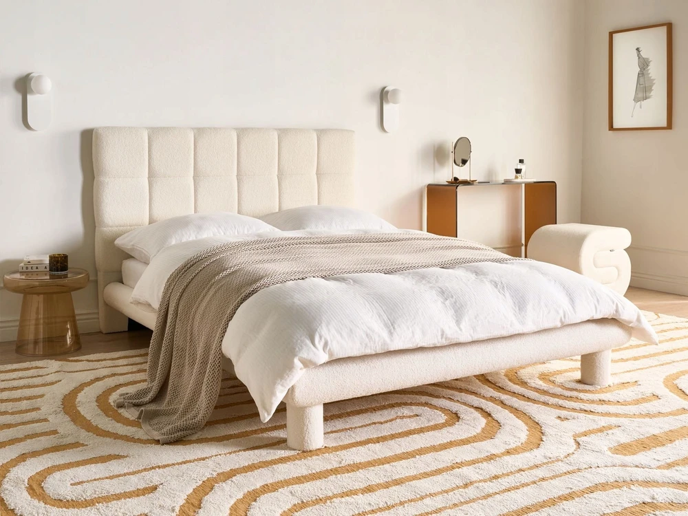 Beliani Dviejų asmenų lova CRESSAT 140 x 200 cm, balta boucle