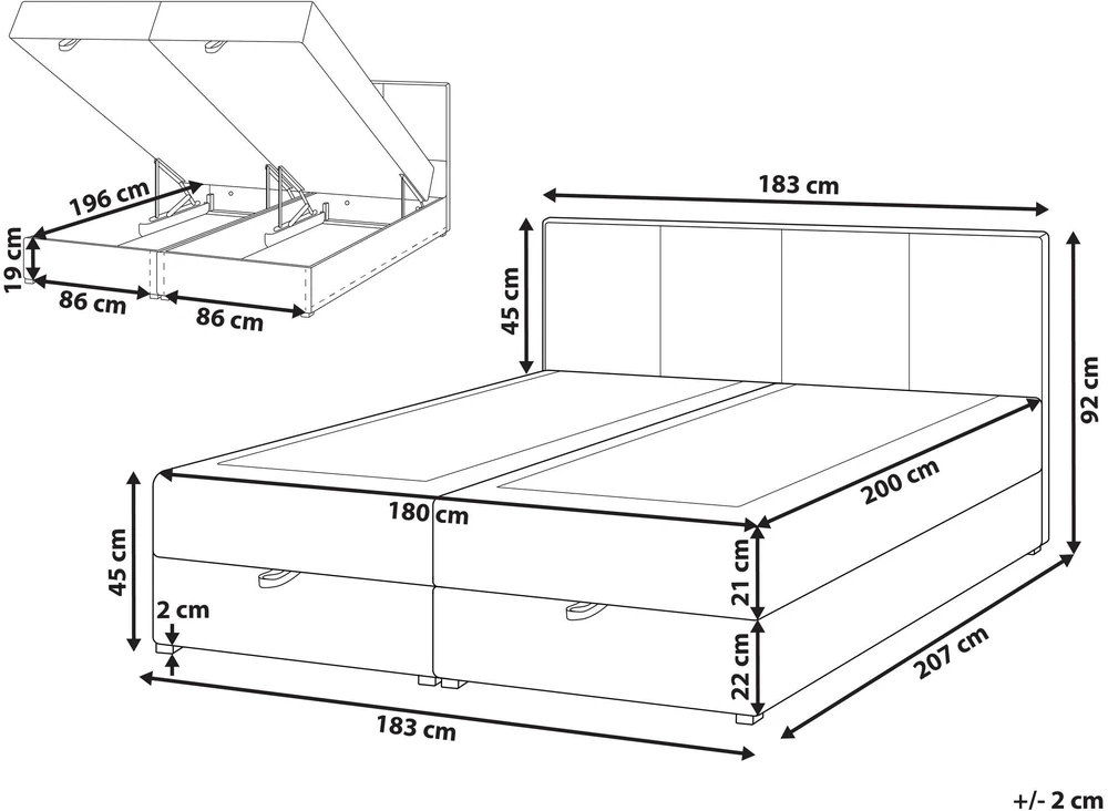 Beliani Kontinentinė lova su patalynės dėže BARONET kreminės baltos spalvos 180 x 200 cm