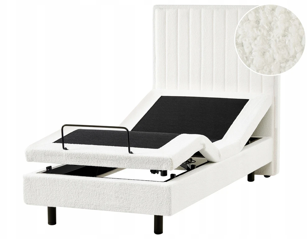 Beliani Reguliuojama lova Boucle CASTELLAN 90 x 200 cm, balta