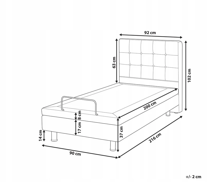 Beliani Reguliuojama lova Boucle DUKE 90 x 200 cm kreminė