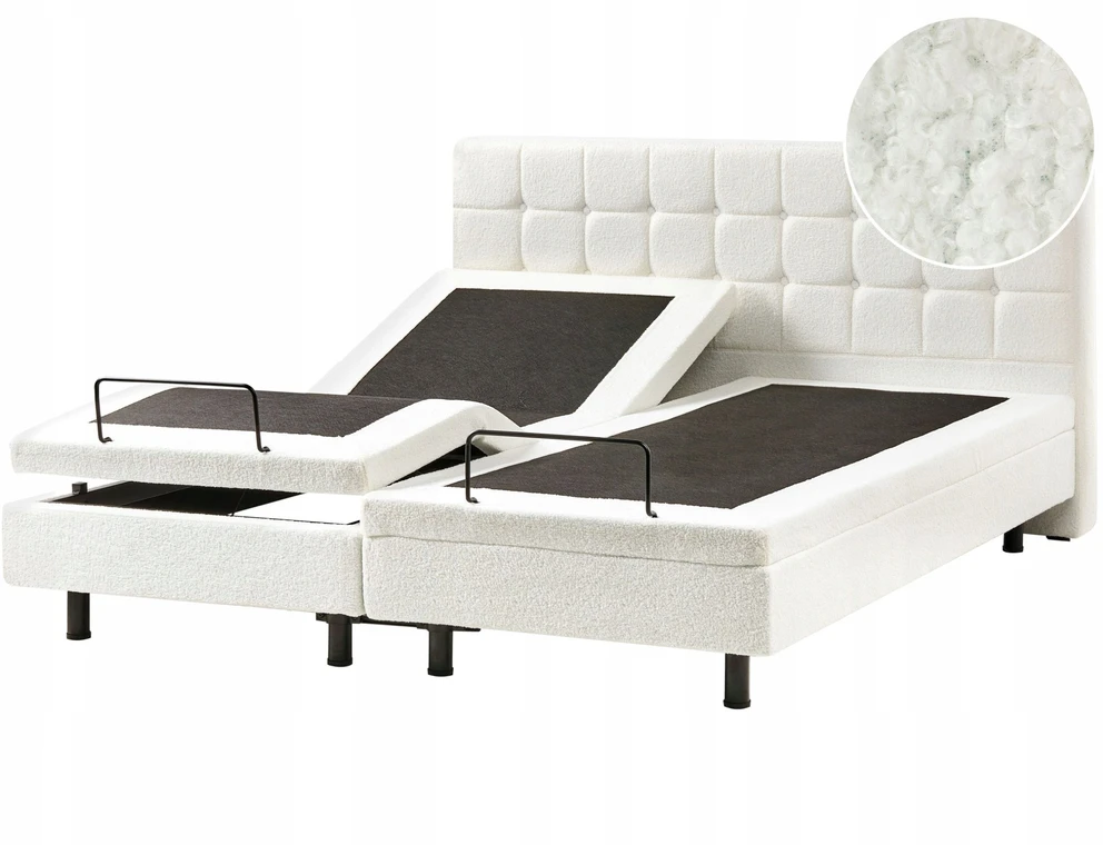 Beliani Reguliuojama lova Boucle DUKE 180 x 200 cm, kreminė balta