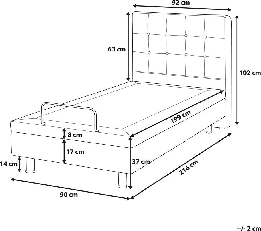 Beliani Reguliuojama lova DUKE 90 x 200 cm smėlio spalvos