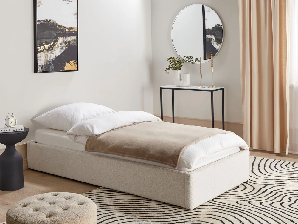 Beliani Lova su patalynės dėže be galvūgalio DINAN Boucle kreminės baltos spalvos 90 x 200 cm