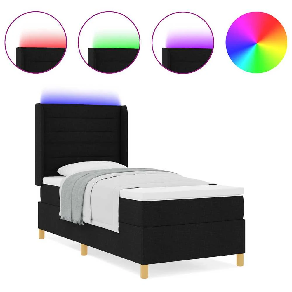 Kiemas lova su LED juostelėmis Juoda 100 x 200 cm audinys