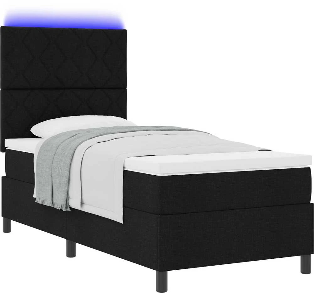 Kiemas lova su LED juostelėmis Juoda 100 x 200 cm audinys