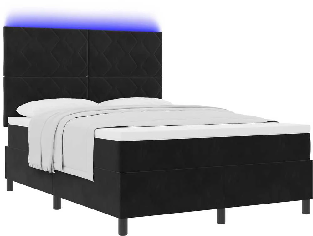 LED Čiužinio Lova su galvūgalio Juodas 140 x 200 cm Aksomas