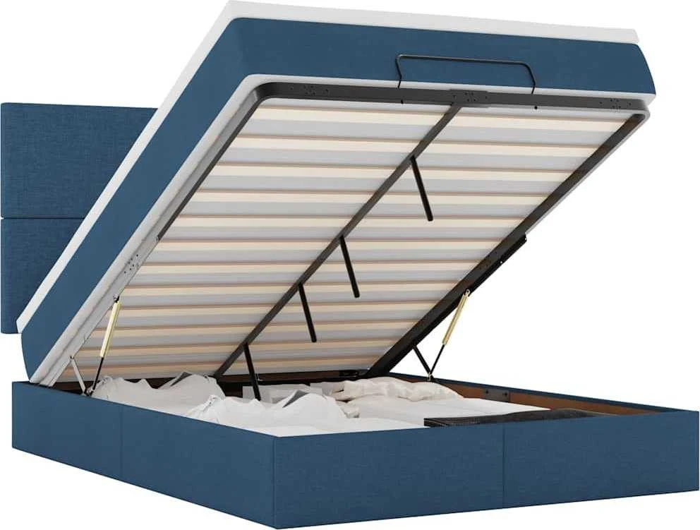 Osmanų lova su čiužiniu ir LED Mėlynas 140x190cm audinys