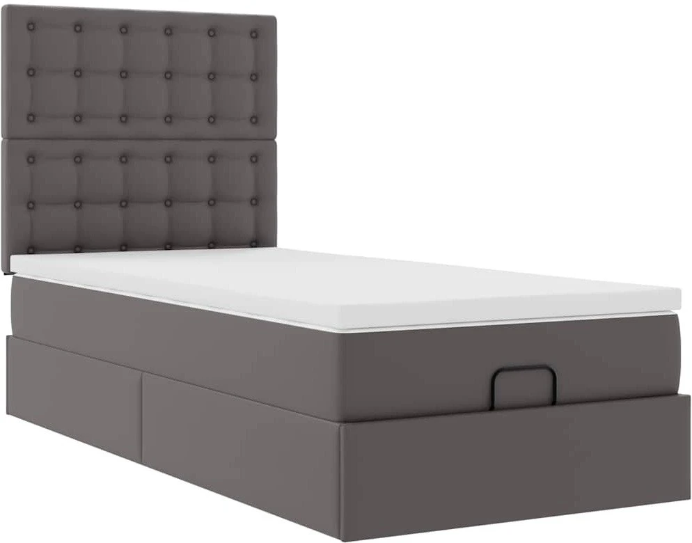 Osmanų lovos rėmas su čiužiniu, pilka, 100x200cm, dirbtinė oda
