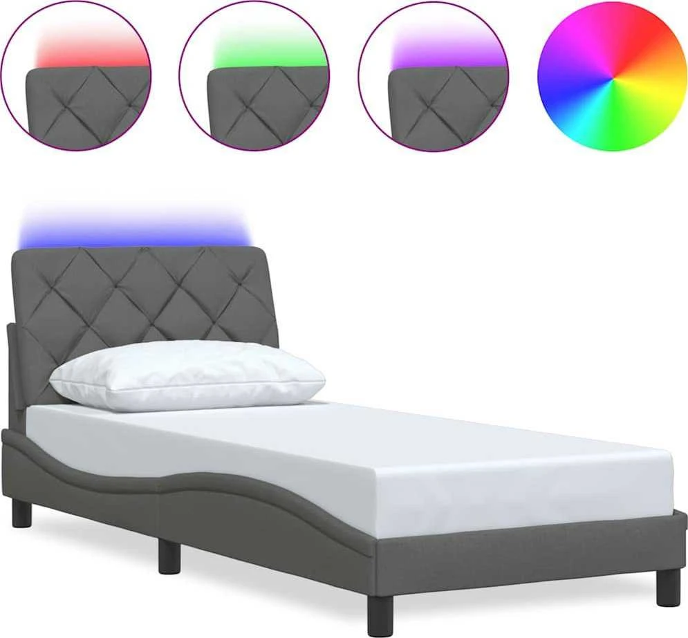 Lovos rėmas su LED be čiužinio, tamsiai pilkas, 90x200 cm