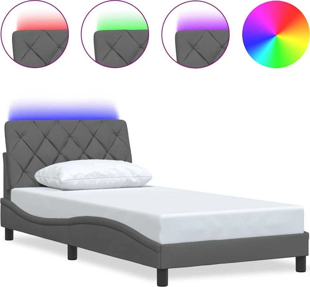 Lovos rėmas su LED be čiužinio, tamsiai pilkas, 100x200 cm