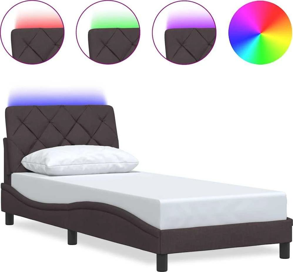Lovos rėmas su LED be čiužinio, tamsiai rudas, 90x200 cm
