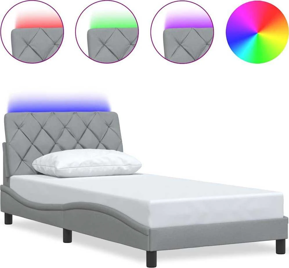 Lovos rėmas su LED be čiužinio, šviesiai pilkas, 100x200 cm