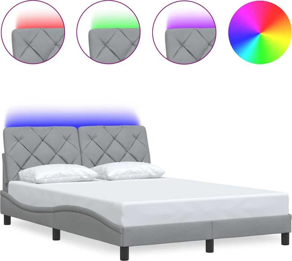 Lovos rėmas su LED be čiužinio, šviesiai pilkas, 140x200 cm