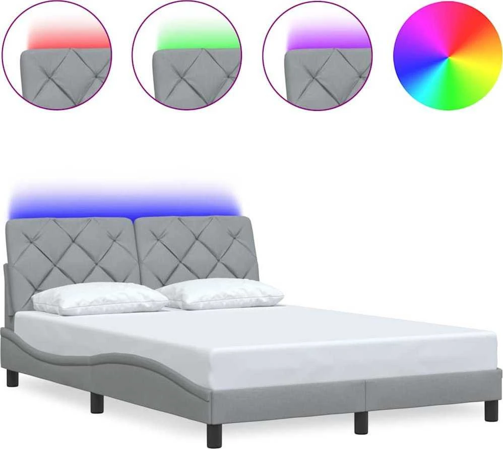 Lovos rėmas su LED be čiužinio, šviesiai pilkas, 120x200 cm