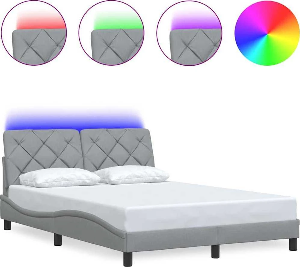 Lovos rėmas su LED be čiužinio, šviesiai pilkas, 140x190 cm