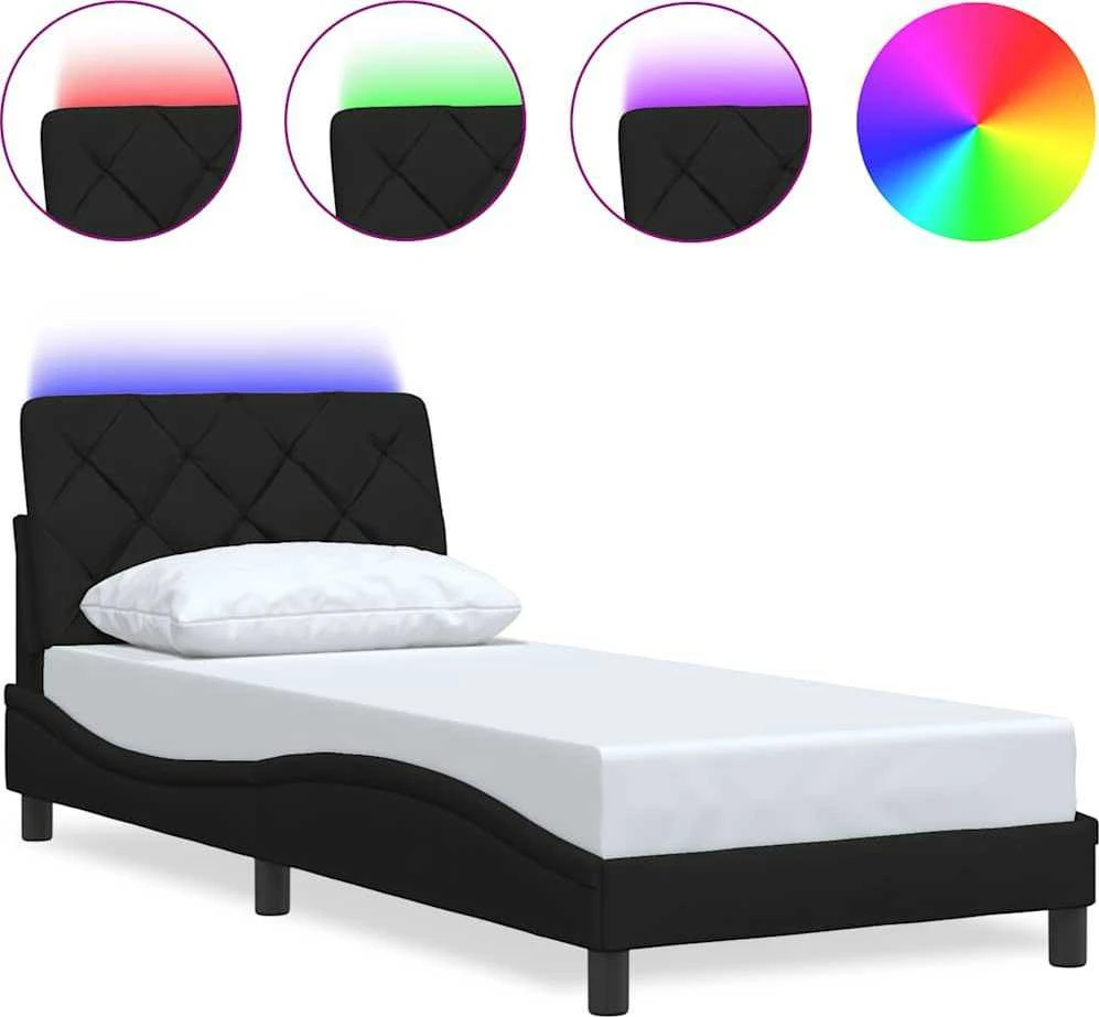 Lovos rėmas su LED be čiužinio, juodas, 80x200 cm, audinys