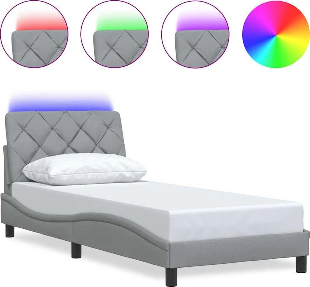 Lovos rėmas su LED be čiužinio, šviesiai pilkas, 90x190 cm