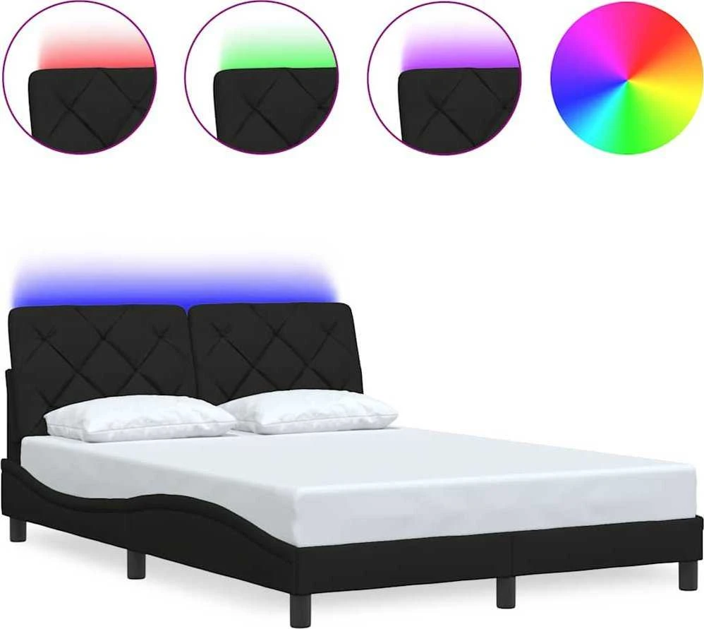 Lovos rėmas su LED be čiužinio, juodos spalvos, 120x200 cm