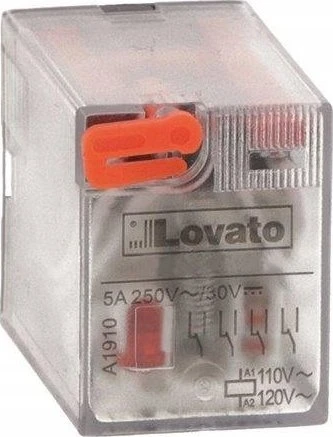 Lovato Electric Pramoninė relė su LED indikatoriumi ir mechaniniu mygtuku, 24VDC valdymas, 4C/O, 5A, skirta HR6XS4.. lizdams