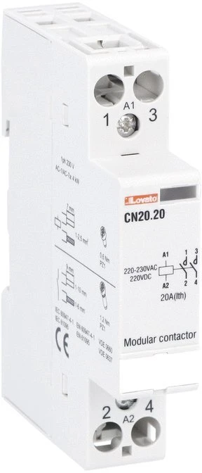 Lovato Electric Stycznik modułowy 20A 2Z 0R cewka 220...240VAC/DC (CN2020220)
