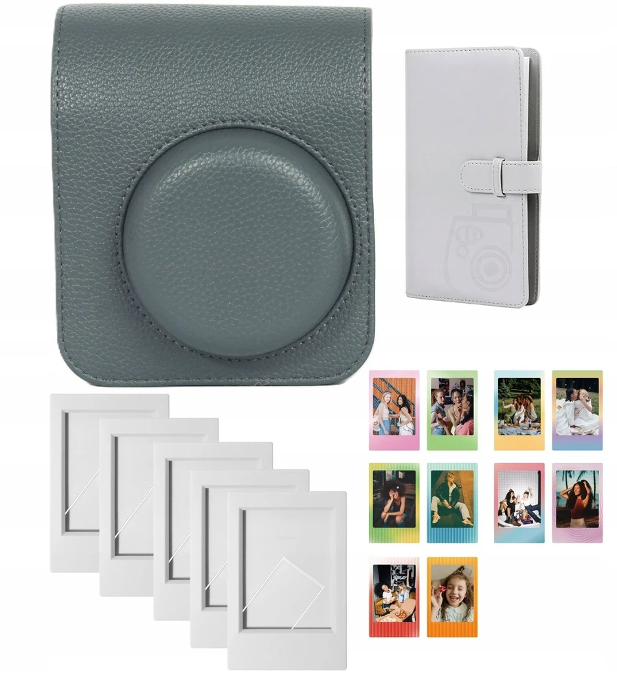 „LoveInstant“ dėklas 4in1 rinkinys, albumas, 96x rėmeliai, lipdukai, skirti „Fuji“ fotoaparatui „Fujifilm Instax Mini 41“ / pilkas