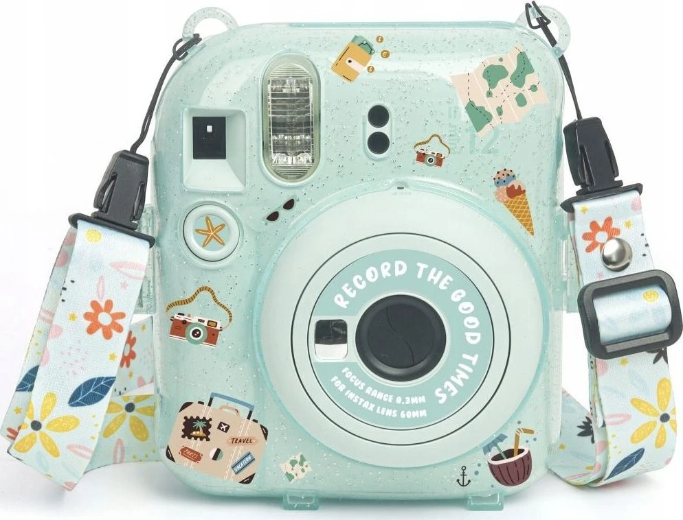 LoveInstant dėklas Dėklas dėklas Case, skirtas FujiFilm Fuji INSTAX Mini 12 + lipdukai ir kišenė nuotraukoms Žalia su blizgučiais