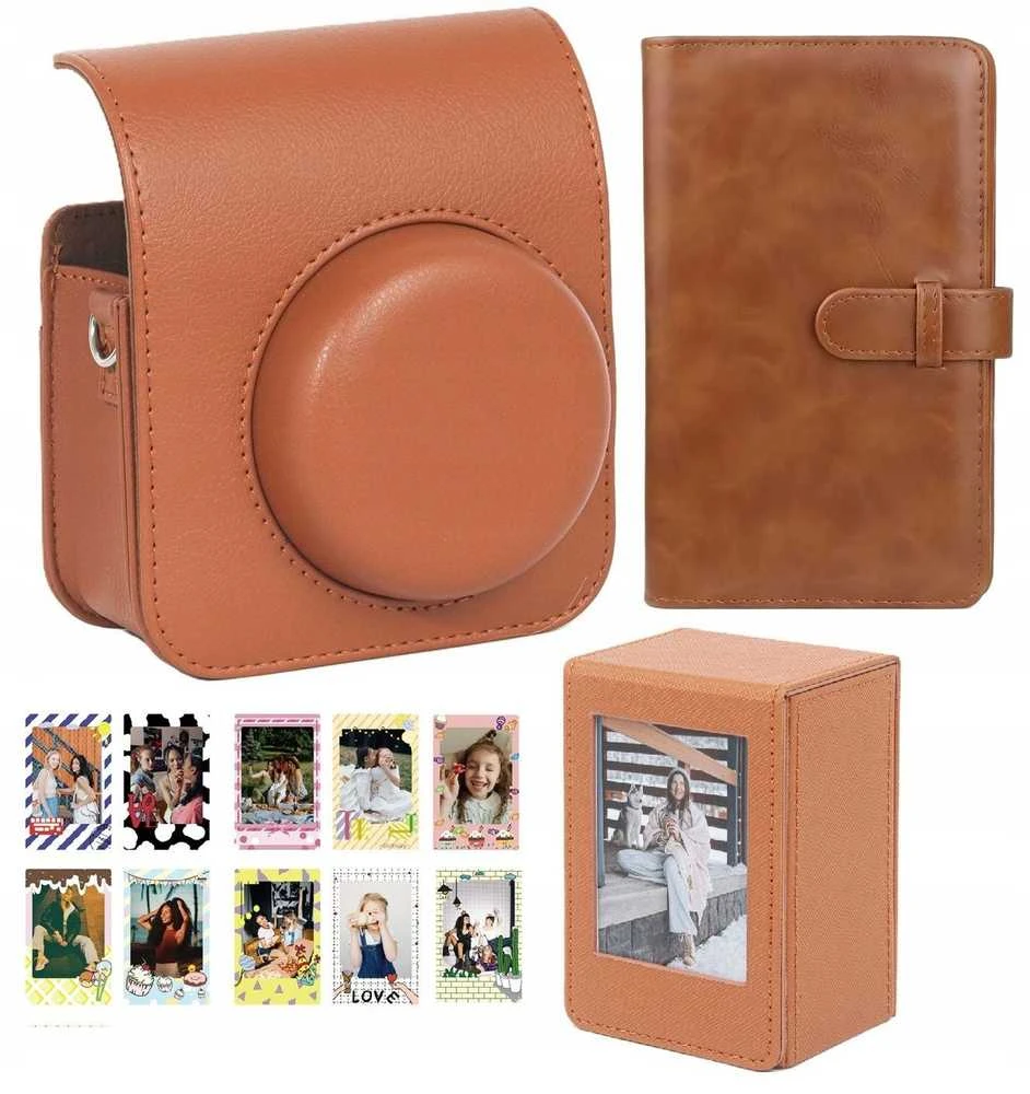 Dėklas LoveInstant Rinkinys 4w1 Futerał Album Dėklas BOX Naklejki Zdjęcia do Fuji Instax Mini 41 / Ruda