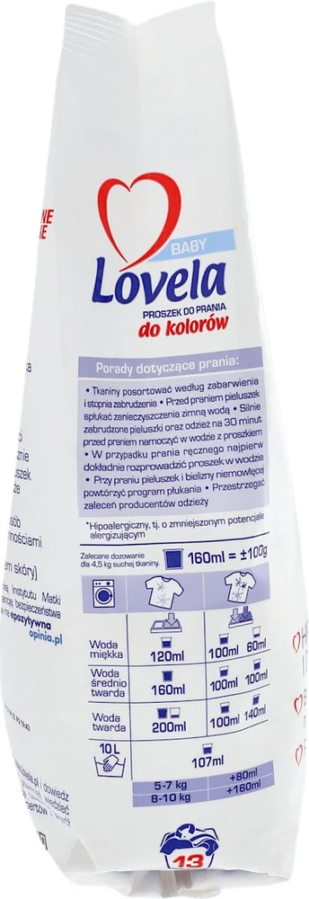 Lovela Baby hipoalerginiai skalbimo milteliai kūdikių ir vaikiškų drabužių spalvotiems, 1,3kg