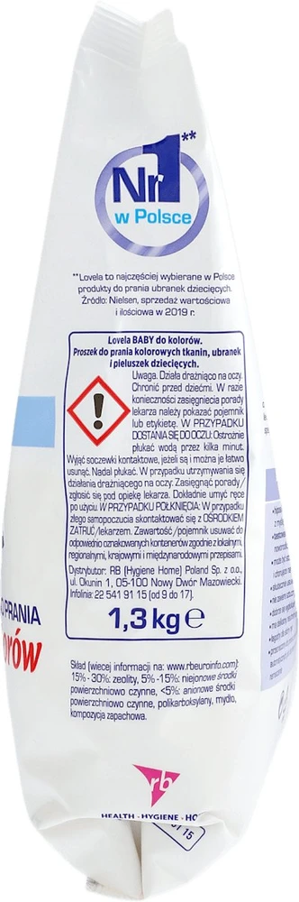 Lovela Baby hipoalerginiai skalbimo milteliai kūdikių ir vaikiškų drabužių spalvotiems, 1,3kg