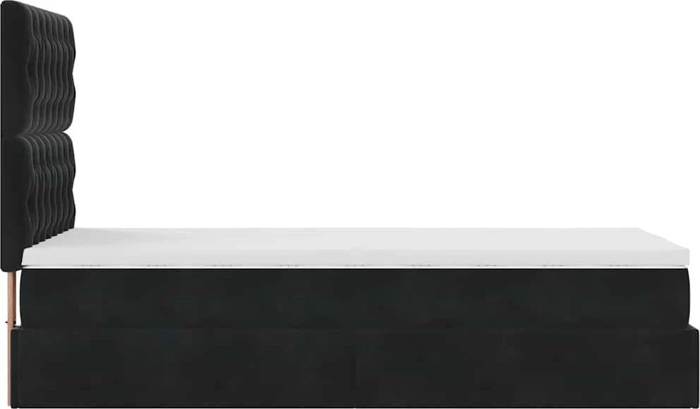 Osmanų lovos rėmas su čiužiniais, juodas, 90x200cm, aksomas