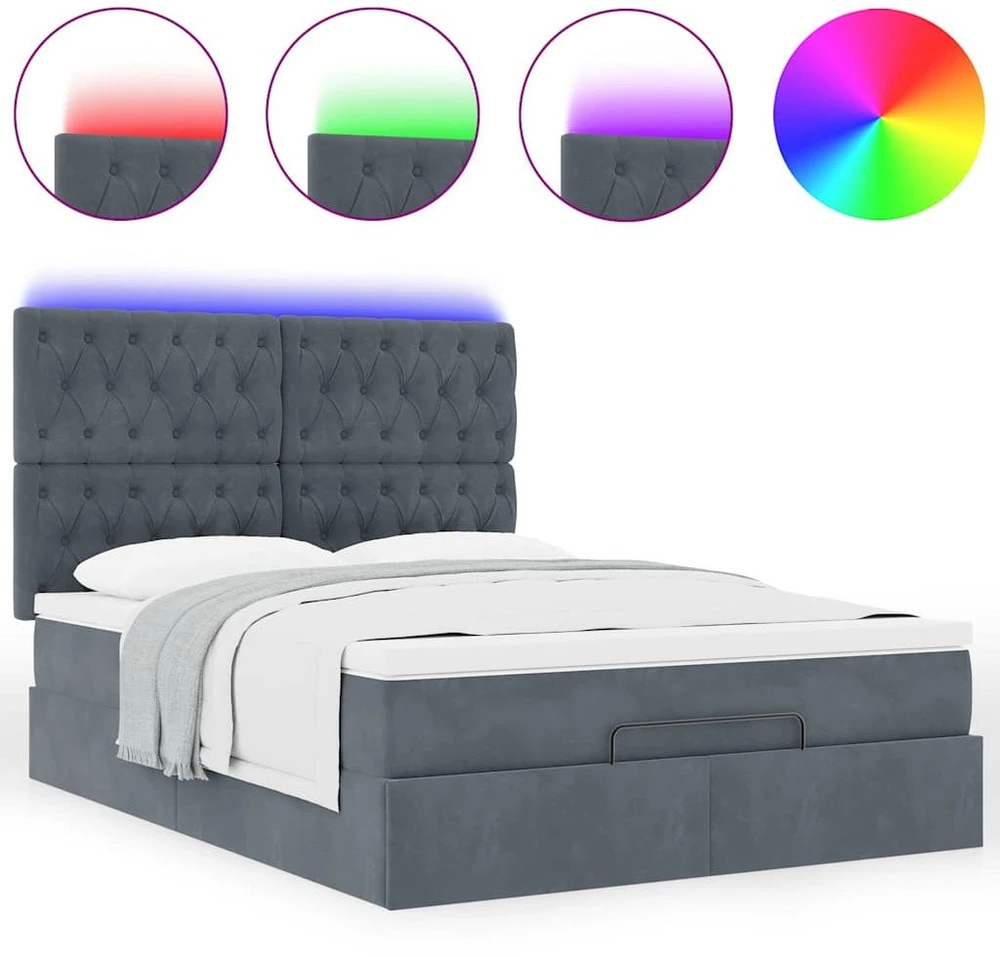 Osmanų lova su čiužiniais ir LED Tamsiai pilka 140x200cm Velvet