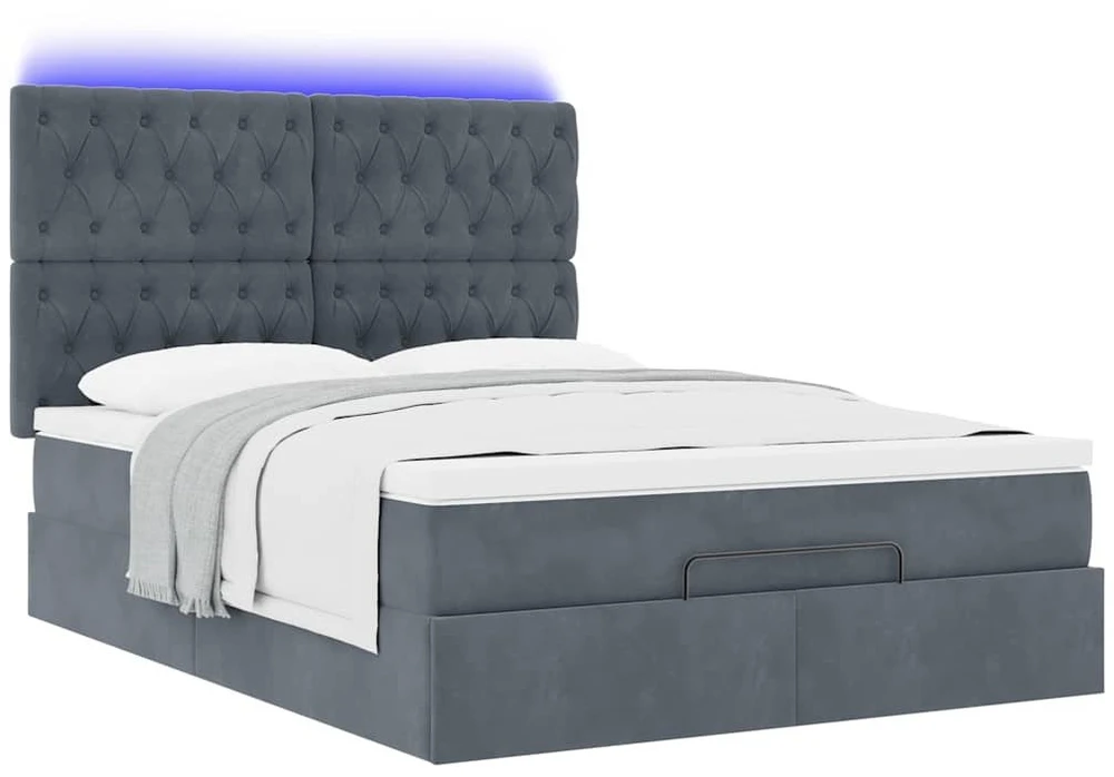 Osmanų lova su čiužiniais ir LED Tamsiai pilka 140x200cm Velvet