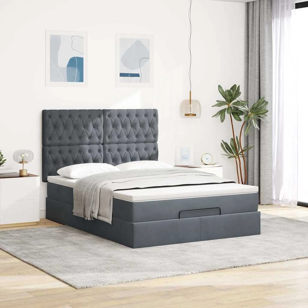 Osmanų lova su čiužiniais ir LED Tamsiai pilka 140x200cm Velvet