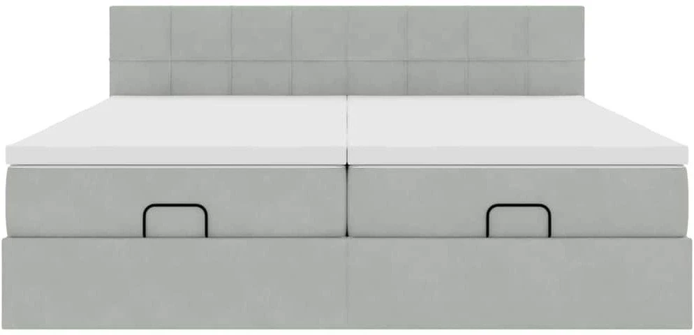 Osmanų lovos rėmas su čiužiniais, pilkas, 200x200cm, aksomas