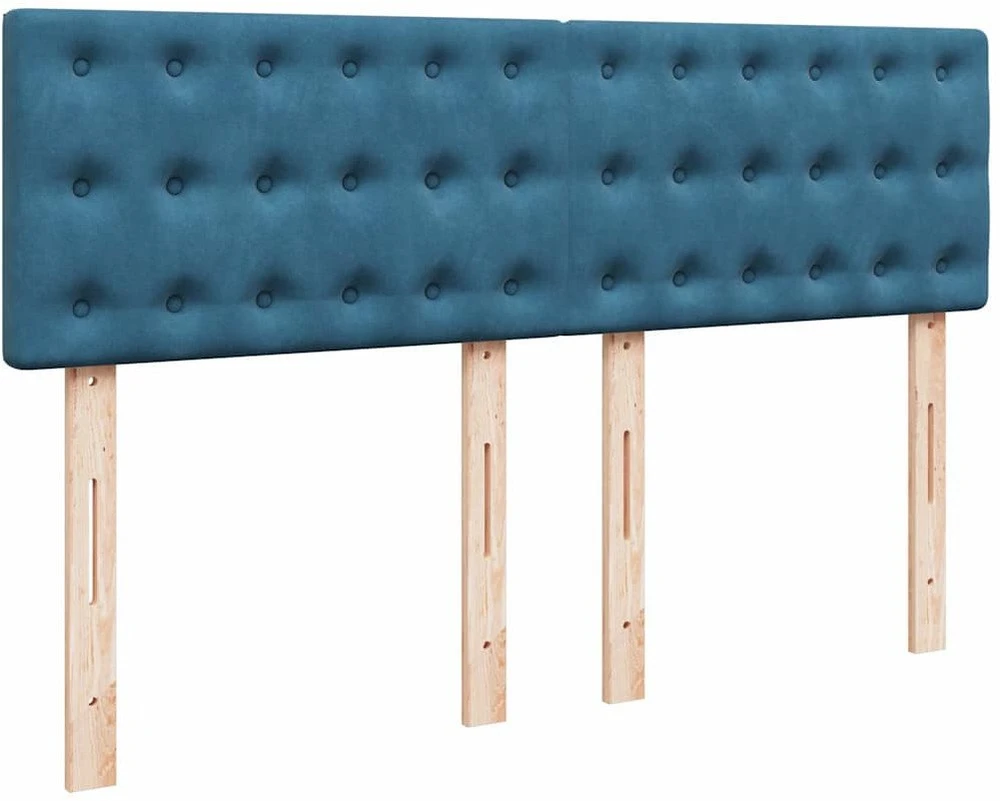 Lova su čiužiniu, tamsiai mėlyna, 140x200 cm, aksomas