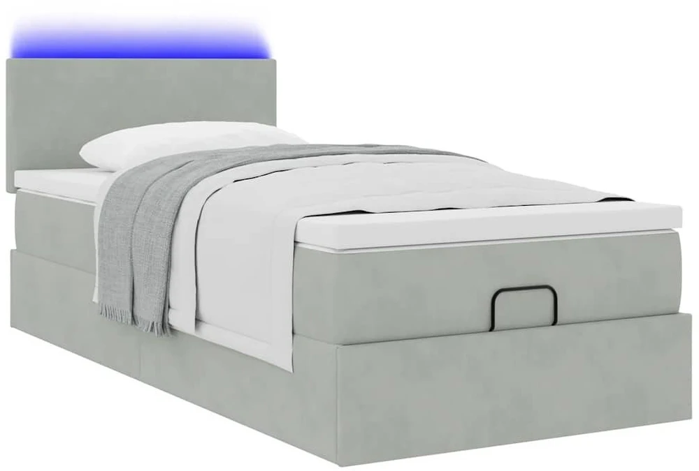 Osmanų lovos rėmas su čiužiniu, pilkas, 100x200cm, aksomas