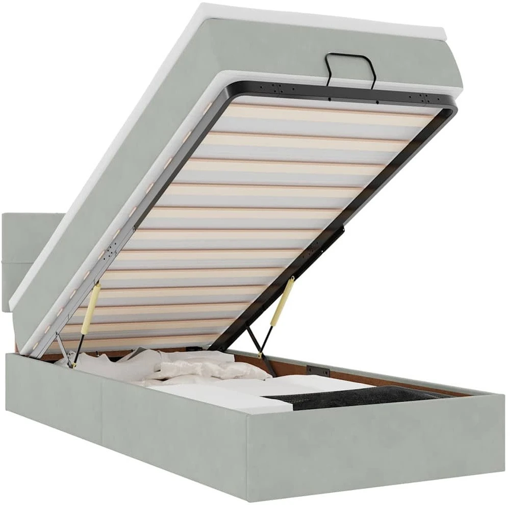 Osmanų lovos rėmas su čiužiniu, pilkas, 100x200cm, aksomas
