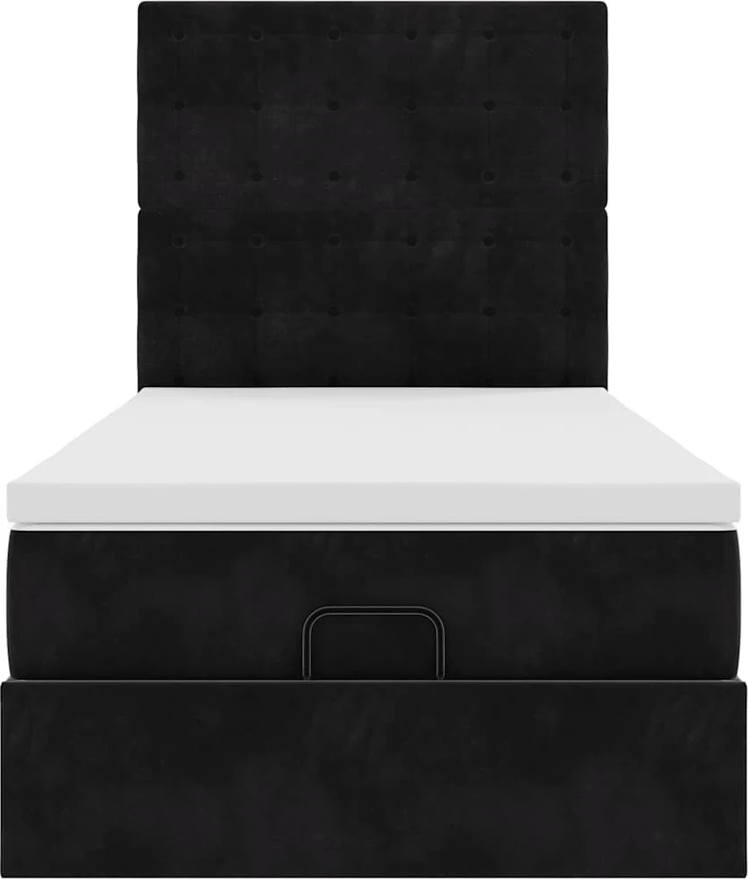 Osmanų lovos rėmas su čiužiniais, juodas, 100x200cm, aksomas