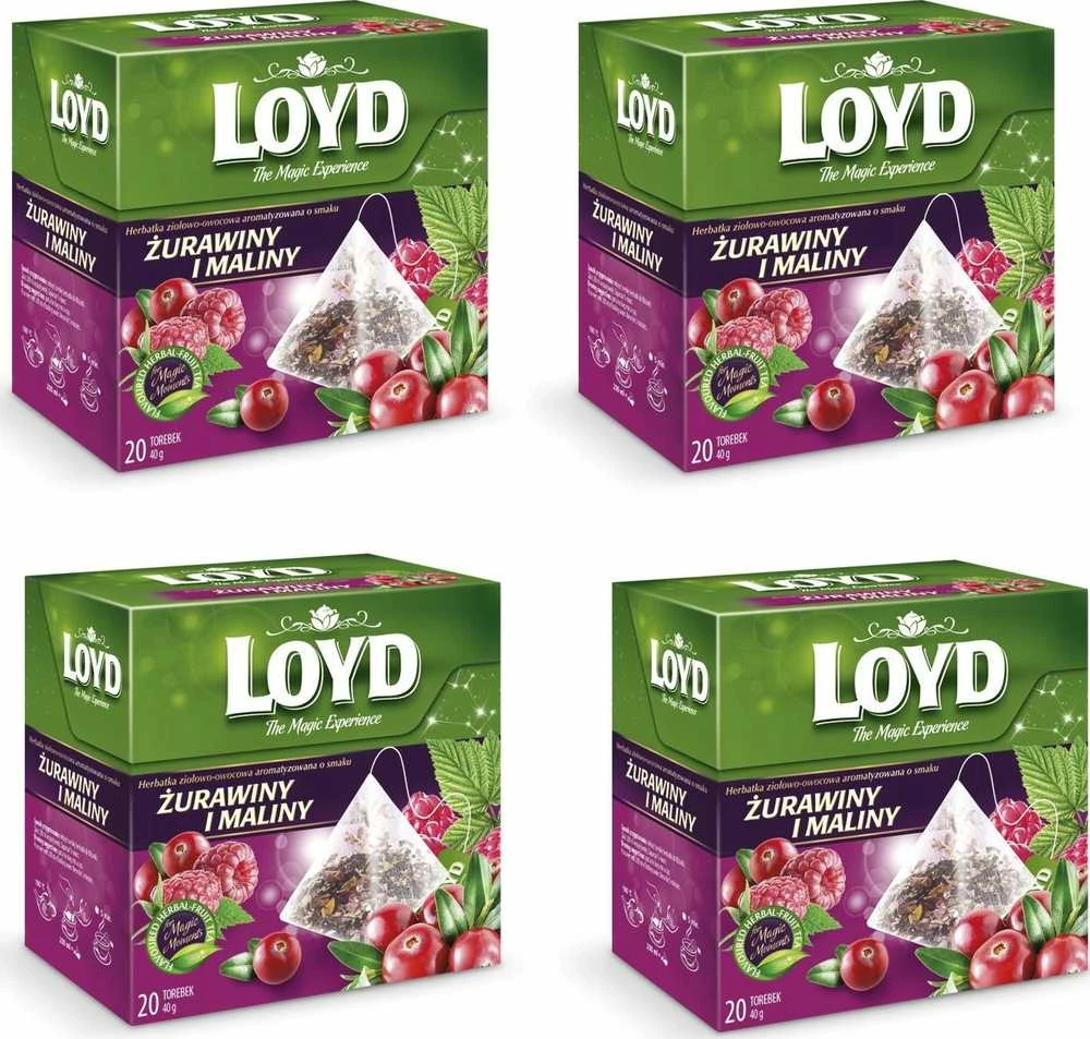LOYD spanguolių ir aviečių arbata, 4 pakuočių rinkinys