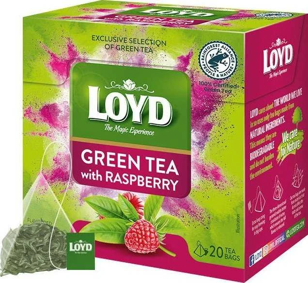 LOYD žalioji arbata su avietėmis, 20 pakelių