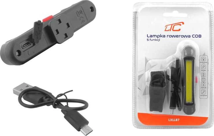 LTC LED dviračio lempa COB balta / raudona 5 šviesos režimai (LXLL87)