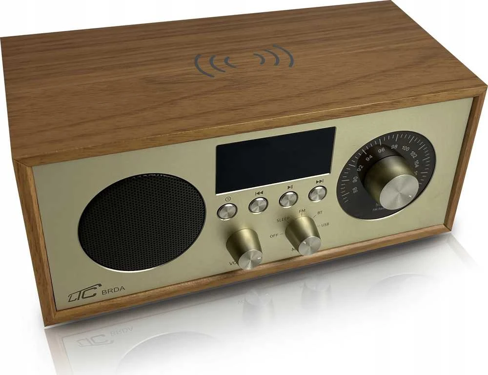 LTC Radio przenośne retro brda fm/bt/usb akum.2200mah,10w,ładowanie indukcyjne telefonu,jasny ruda/auksinė