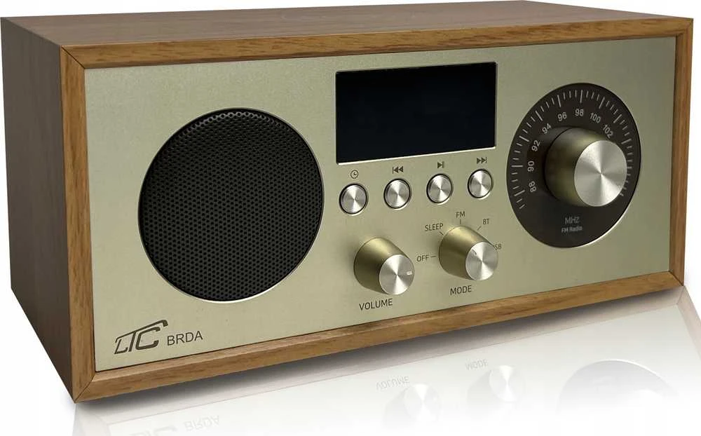 LTC Radio przenośne retro brda fm/bt/usb akum.2200mah,10w,ładowanie indukcyjne telefonu,jasny ruda/auksinė