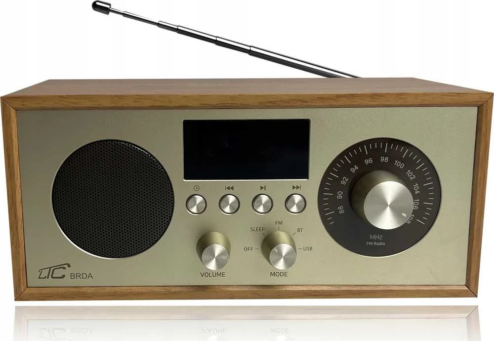 LTC Radio przenośne retro brda fm/bt/usb akum.2200mah,10w,ładowanie indukcyjne telefonu,jasny ruda/auksinė
